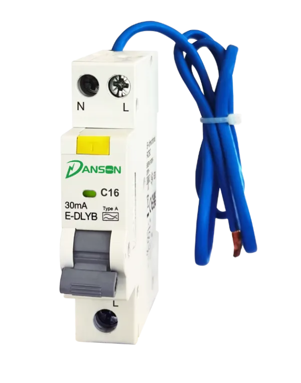 Danson-E-DLYB2116-600x762.png.webp BI-Directional Mini RCBO 6kA 1P+N Switched Neutral 1M C-Curve 16A 30mA Type A - Image 1